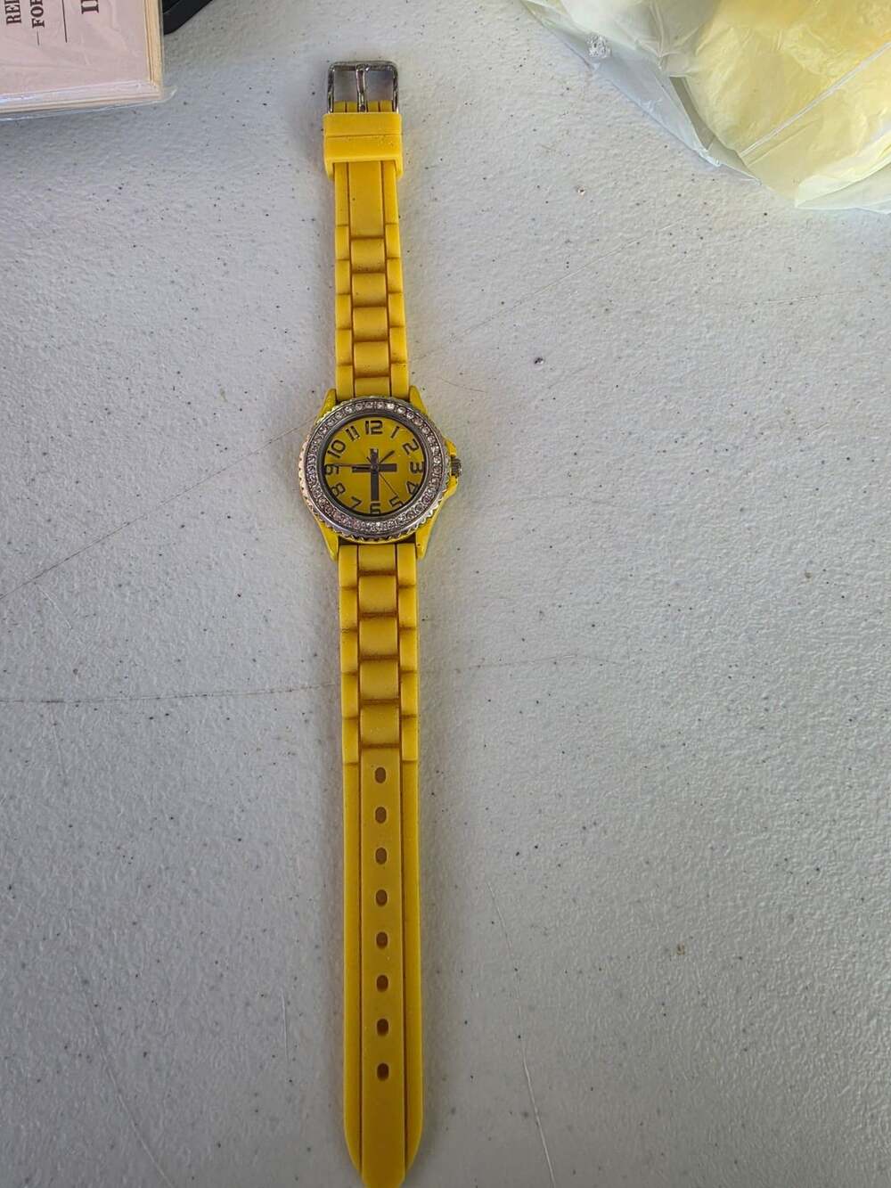 Geneva Yellow Rhinestone Silicone Watch